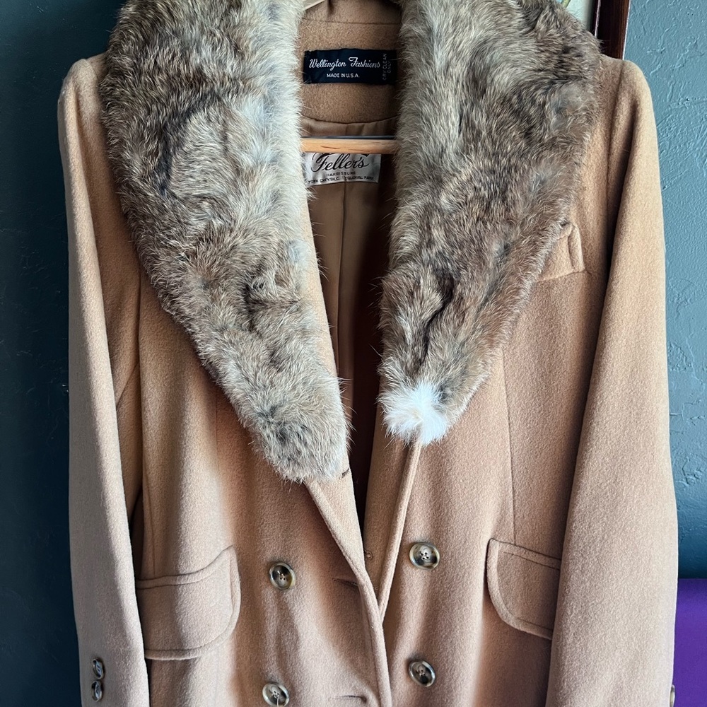 Vintage Wellington wool coat with rabbit fur collar. Feller’s in Harrisburg, Pa